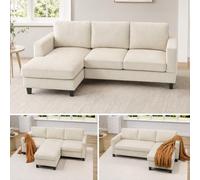 HOMCOM Sofá Chaise Longue Sofá de 3 Plazas para Salón 214x134x87 cm Beige