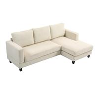 HOMCOM Sofá Chaise Longue, Sofá de 3 Plazas en Forma de L, Tapizado en Pana, Asiento y Respaldo Acolchados, para Salón Beige