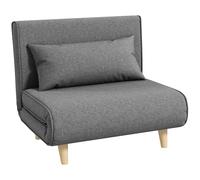 HOMCOM Sofá convertible 1 plaza, 3 en 1 fauteuil-lit chauffeuse con respaldo ajustable 6 posiciones, almohada, asiento tapizado, tela de lino, sofá cama para invitados, salón, oficina, gris