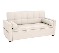 HOMCOM Sofá convertible 2 plazas 3 en 1 sofá-cama con cama nido doble respaldo regulable 2 cojines 80,5x137,5x84cm beige