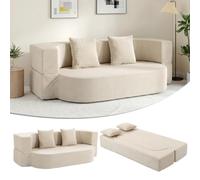 HOMCOM Sofá Convertible de 2 plazas, sofá cama de chenilla, 190 cm, respaldo abatible, asiento y reposabrazos anchos, 2 almohadas, totalmente comprimido, sin montaje, para salón, dormitorio, color