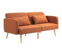 HOMCOM Sofá Convertible de 3 plazas, sofá cama de 2 plazas, respaldo reclinable y reposabrazos ajustables, sofá clic clac de tela efecto lino, patas de madera maciza, 2 cojines lavables, marrón