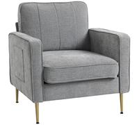 HOMCOM Sofá de 1 plaza con patas de acero dorado, gran comodidad, bolsillos laterales, para salón, oficina, dormitorio, gris