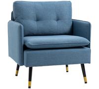 HOMCOM Sofá de 1 Plaza Tapizado en Lino Sofá de Salón con Cojines Reposabrazos y Patas de Acero para Dormitorio Oficina Carga 120 kg 76x68x80 cm Azul Oscuro