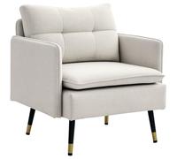 HOMCOM Sofá de 1 Plaza Tapizado en Lino Sofá de Salón con Cojines Reposabrazos y Patas de Acero para Dormitorio Oficina Carga 120 kg 76x68x80 cm Crema