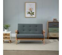HOMCOM Sofá de 2 Plazas, 115 cm, con Reposabrazos, Respaldo, Sofá de Lino, Patas de Madera, Sofá Tapizado para Salón, Dormitorio, Gris Oscuro