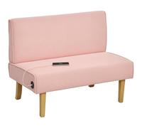 HOMCOM Sofá de 2 Plazas con 2 Puertos USB Tapizado en Pana Sofá de Salón sin Brazos con 1 Puerto Tipo-C Asiento de 20 cm y Patas de Madera Carga 220 kg 110x60x85 cm Rosa
