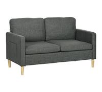 HOMCOM Sofá de 2 plazas Estilo Contemporáneo Muebles Fundas en los reposabrazos, Patas de madera revestidas, tela de aspecto lino, color gris