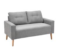 HOMCOM Sofá de 2 Plazas Sillón Moderno Tapizado en Poliéster con 2 Cojines Reposabrazos y Patas de Madera de Caucho para Dormitorio Oficina 145x76x88 cm Gris