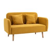 HOMCOM Sofá de 2 plazas Sofá con 2 Cojines decorativos Doble sofá tapizado con terciopelo Reposabrazos 130x70x80 cm Amarillo Aosom España