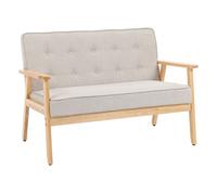 Homcom sofá de 2 plazas, tapizado en lino sintético, sofá nórdico con patas y reposabrazos de madera de caucho, respaldo acolchado, para salón, dormitorio, oficina, sala de estar, 113x67x78 cm, beige