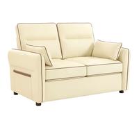 HOMCOM Sofá de 2 plazas tapizado en Piel sintética con Ribete en Contraste, sofá de salón con Acolchado Grueso, 2 Cojines extraíbles y Lavables, reposabrazos y Bolsillos Laterales, 136 x 81 x 90 cm,