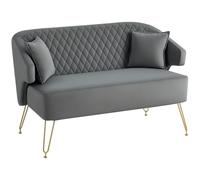 HOMCOM Sofá de 2 Plazas Tapizado en Terciopelo Sofá de Salón con 2 Almohadas Reposabrazos y Patas de Acero Doradas Sofá Pequeño Carga 240 kg para Dormitorio Oficina 124x69x76 cm Gris