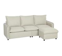 HOMCOM - Sofá de 3 plazas con puf de almacenamiento, sofá esquinero, 212 cm, color crema