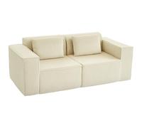 HOMCOM Sofá de 3 Plazas Sofá de Salón con Acolchado Grueso, Asiento Extra Profundo, Tapizado en Pana, Reposabrazos Anchos, 2 Almohadas 202x90x76 cm Beige