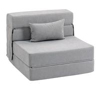 HOMCOM Sofá de suelo, sofá acolchado, convertible en colchón, espuma, cojines, Gris claro