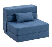 HOMCOM Sofá en el Suelo, Sofá Tapizado, Convertible en Colchón, Espuma, Cojín, Azul oscuro