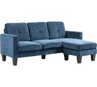 HOMCOM Sofá Esquinero Sofá en Forma de L Tapizado en Poliéster Sofá Chaise Longue Reversible con 3 Cojines para Salón Carga 180 kg 186x130x84 cm Azul