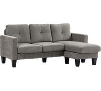 HOMCOM Sofá Esquinero Sofá en Forma de L Tapizado en Poliéster Chaise Longue Reversible con 3 Cojines para Salón Carga 180 kg 186x130x84 cm Marrón Topo