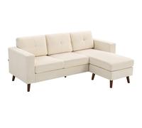 HOMCOM Sofá esquinero 192 cm en L 3 plazas con chaiselongue reversible, acabado en pana, para espacios pequeños, blanco crema