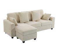 HOMCOM Sofá esquinero con chaiselongue reversible, sofá 3 plazas con aspecto de terciopelo, asiento ancho y profundo, cojines con muelles, Beige Aosom España