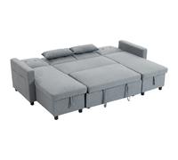 HOMCOM Sofá esquinero con función cama y arcón en U 4 plazas Sofá con chaiselongue, respaldo ajustable, aspecto lino