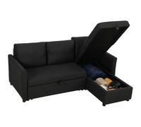 HOMCOM Sofá esquinero Convertible Cama 192 cm Gris Antracita | 3 plazas, chaise longue reversible, almacenamiento oculto, cojines incluidos, tela tipo lino, salón, oficina, apartamento