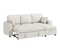 HOMCOM Sofá Esquinero Convertible en Chenilla, Sofá Cama 3 Plazas Modular 225 cm con Puff de Almacenaje, Beige