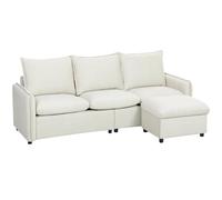 HOMCOM Sofá esquinero de 3 plazas, sofá Modular en L de Tela con Efecto Piel Transpirable, 212 x 125 x 84 cm, con Espacio de Almacenamiento, reposapiés extraíble y Cojines; sofá en L Reversible para