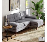 Homcom sofá esquinero de 3 plazas tapizado en chenilla, sofá chaise longue en forma de l con patas de madera y reposabrazos, estilo moderno, para salón, 215x142x88 cm, gris 88 cm