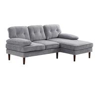 HOMCOM Sofá Esquinero de 3 Plazas Tapizado en Chenilla, Sofá Chaise Longue en Forma de L con Patas de Madera y Reposabrazos, Estilo Moderno, para Salón, 215x142x88 cm, Gris