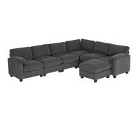 HOMCOM Sofá esquinero en U sofá con muelles ensacados reposabrazos acolchados otomana móvil pana 292x224x85 cm Gris oscuro