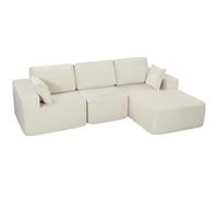 HOMCOM Sofá esquinero modular 2 en 1, 267 cm, sofá cama 3 plazas en terciopelo acanalado, asientos y reposabrazos anchos, crema Aosom España