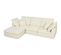 HOMCOM Sofá esquinero modular con otomana móvil, sofá de chenilla tipo nube en L, asiento amplio, blanco crema