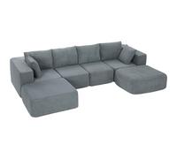HOMCOM Sofá Modular en Forma de U 4 Plazas, 2 Taburetes Gris Oscuro