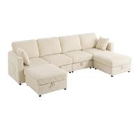 HOMCOM Sofá modular en forma de U de 4 plazas reversible de terciopelo | Sofá esquinero con 2 pufs contenedores, compartimento bajo el asiento, asiento amplio acolchado, 4 cojines, bolsillos