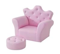 HOMCOM Sofá para Niños con Reposapiés Respaldo Alto 58x40,5x49 cm Rosa | Sillón Infantil Decorativo, Forma de Corona, Reposabrazos Acolchado