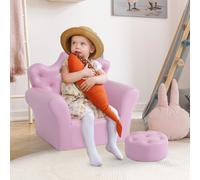 HOMCOM Sofá para Niños con Taburete Sillón Infantil Decorativo con Respaldo Alto en Forma de Corona 58x40,5x49 cm Rosa