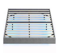 HOMCOM Somier 140x190 cm con Luces LED Estructura de Cama Tapizado en Lino Láminas de Madera Fácil de Montar Gris