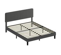 HOMCOM Somier 160x200 cm con Cabecero Ajustable, Estructura de Cama, Tapizado en Pana, Láminas de Madera, Fácil de Montar, Gris Oscuro