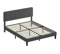 HOMCOM Somier 160x200 cm con Cabecero Ajustable Tapizado en Pana Láminas de Madera Fácil de Montar Gris Oscuro