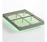 HOMCOM Somier Flotante 140x190 cm con Luces LED, Estructura de Cama, Tapizado en Lino, Láminas de Madera, Silencioso, Fácil de Montar, Gris