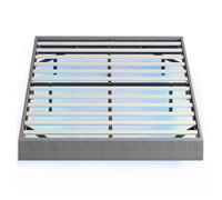 HOMCOM Somier Flotante 140x190 cm con Luces LED, Estructura de Cama, Tapizado en Lino, Láminas de Madera, Silencioso, Fácil de Montar, Gris
