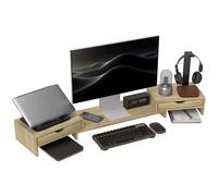 HOMCOM Soporte de escritorio para monitor de ordenador, elevador de pantalla para PC, 60-116 cm, con 2 cajones, longitud roble