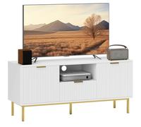 HOMCOM Soporte de TV 120 cm, soporte de TV para televisores de hasta 40" con 2 puertas de cierre suave, cajón y compartimento abierto, patas de acero, banco de TV para salón, dormitorio, blanco