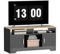 HOMCOM soporte de TV banco de TV de madera gran espacio de almacenamiento con 2 compartimentos abiertos 2 armarios con puerta un armario abierto 105 x 40 x 52 cm negro efecto madera