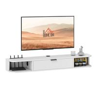 HOMCOM Soporte de TV colgado en la pared de 120 cm, soporte de TV para televisores de hasta 50", cajón abatible, 2 estantes abiertos y gestión de cables, banco de TV colgado en la pared para salón,