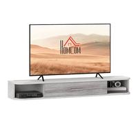 HOMCOM Soporte de TV de Pared para TV hasta 50" 120x26x16cm Blanco/Gris | 2 estantes abiertos, armario con puerta abatible, para salón, dormitorio y sala de estar