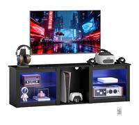 HOMCOM Soporte de TV LED RGB Banco de Madera para TV de hasta 65" con estantes de Cristal Ajustables, 5 nichos, gestión de Cables y Mando a Distancia para salón, Dormitorio, Dim. 160 x 35 x 35 cm,