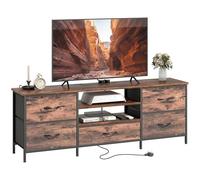 HOMCOM Soporte de TV para televisores de hasta 65 pulgadas, mueble de TV industrial con estación de carga, 5 cajones y estantes abiertos, centro de entretenimiento para sala de estar, marrón rústico